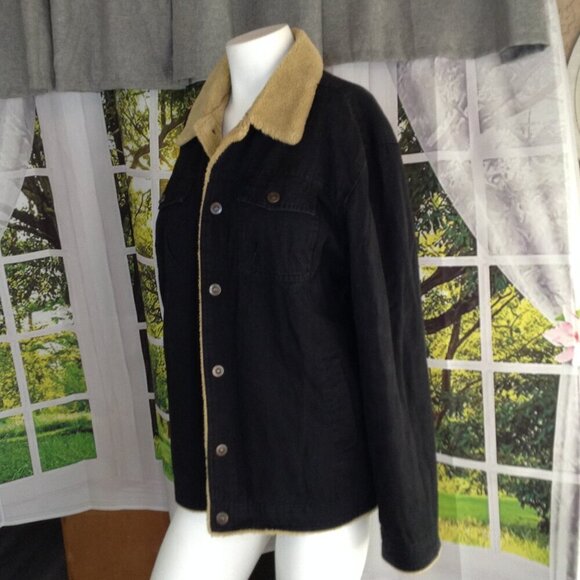 Unisex Black/Sherpa denim jacket."L"  Bucket, Trucker jacket, turned down collar - Picture 1 of 7